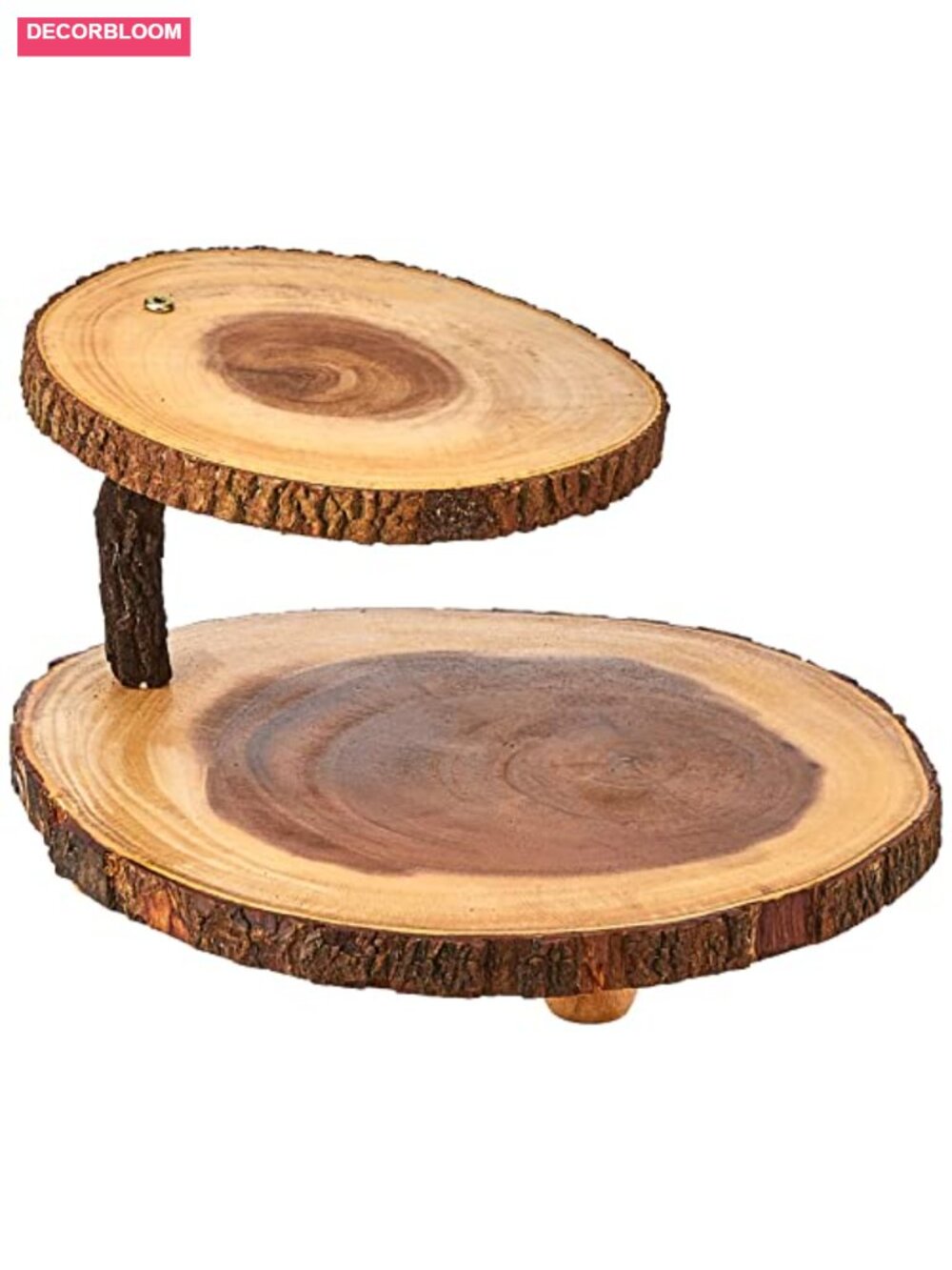 Acacia 2-Tier Tree Bark Server Tiered Tray for Meats Cheeses Crackers